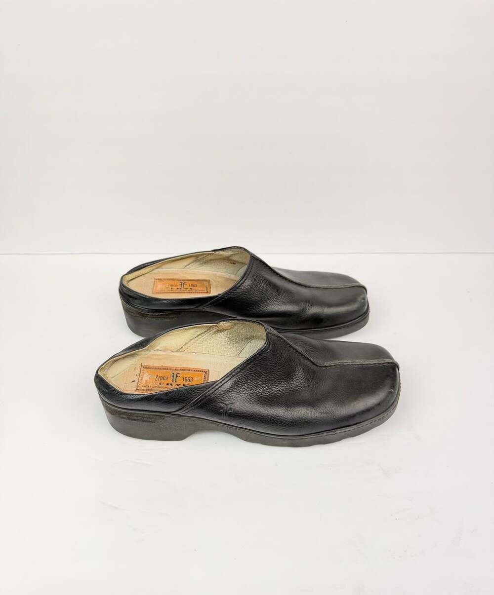 FRYE Scout Mule Size 7.5M Black Leather Clogs Slip-On Shoes